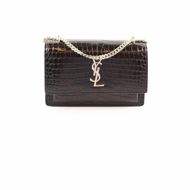 Saint Laurent Mini Sunset Black Crocodile Embossed Leather in Black Crocodile from The Purse Affair, photo 1 of 1