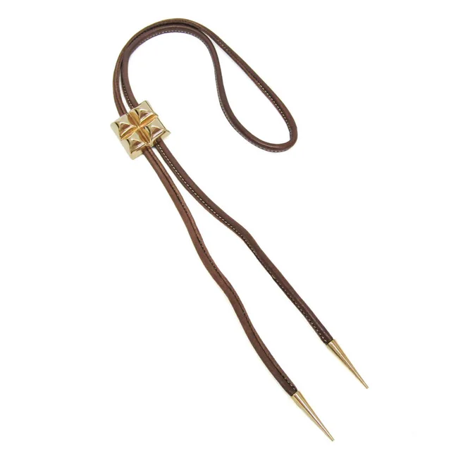 Hermès Medor Men,Women Bolo Tie Leather Metal Brown,Gold in Brown/Gold Leather , Metal from Elady, photo 1 of 1
