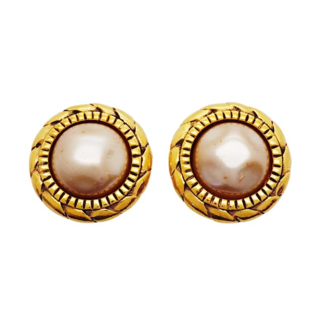 Chanel Earrings Vintage Round Circle Gold Plated Faux Pearl in Gold from The Reluxe, photo 1 of 1