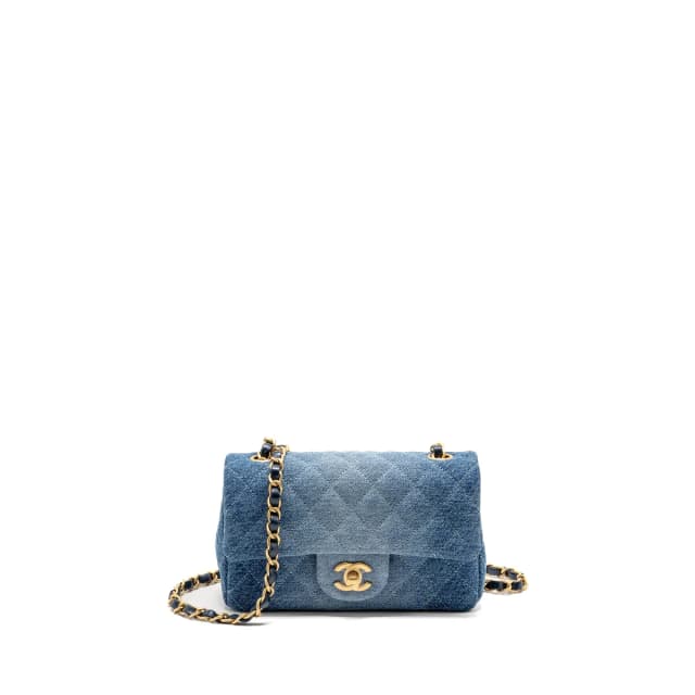 Chanel Mini Rectangular Flap Bag Denim Blue GHW (Microchip) in Blue Denim from EMIER, photo 1 of 1