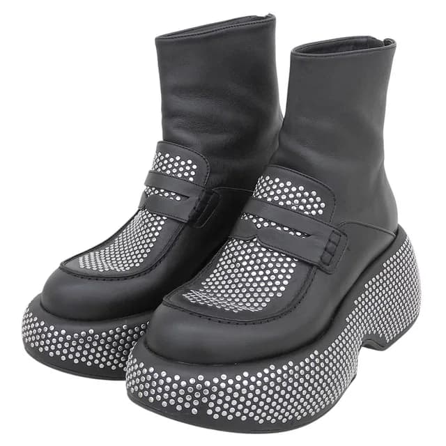 Loewe Leather Silver Studded Back Zip Thick Sole Ankle Boots Black in Black Leather from The Reluxe, photo 1 of 1