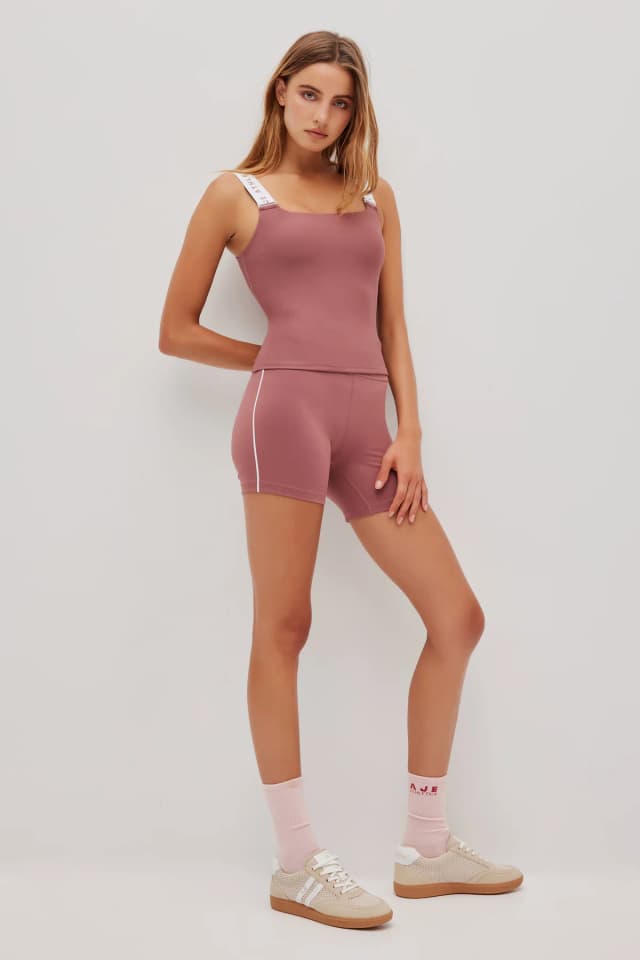 Athletica Piping Mid Length Bike Short 601 in DUSKY ROSE, image 1 of 1 from Aje