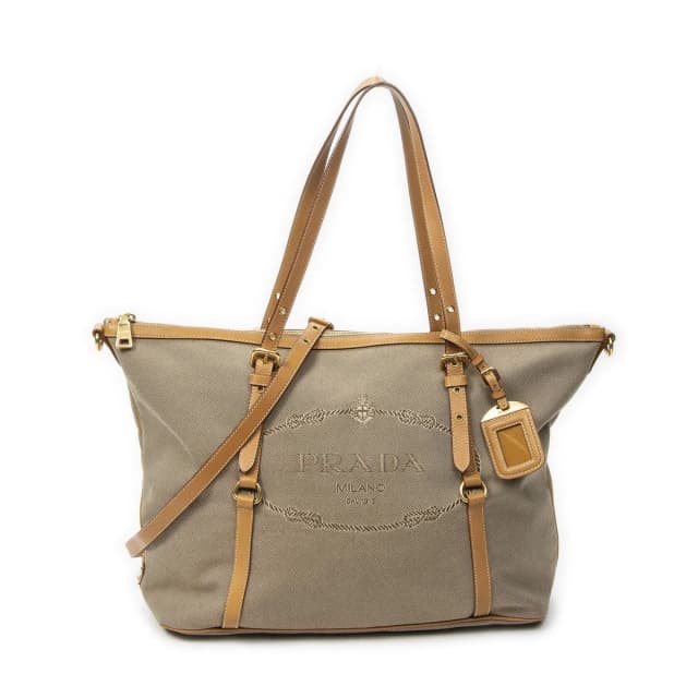 Prada Jacquard Shopping Tote Bag Beige Tanjaca Canvas in Beige Canvas from The Reluxe, photo 1 of 1