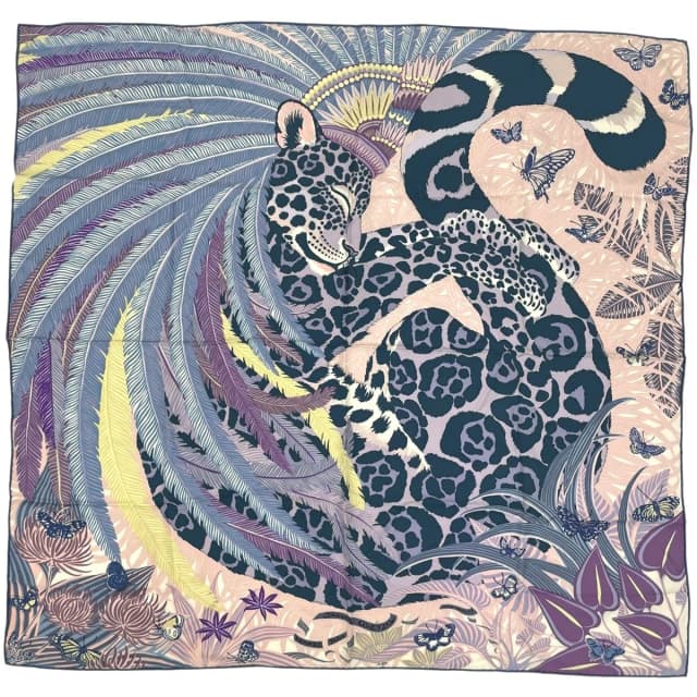 Hermès Carre 90 Jaguar Quetzal Scarf Silk Purple Multicolor in Purple Silk from The Reluxe, photo 1 of 1