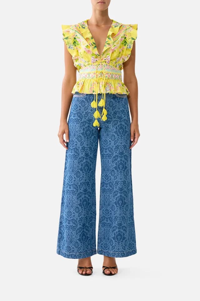 Camilla eBoutique TIE FRONT TOP WITH RUFFLES LADY LIMONADA, image 1 of 1 from CAMILLA