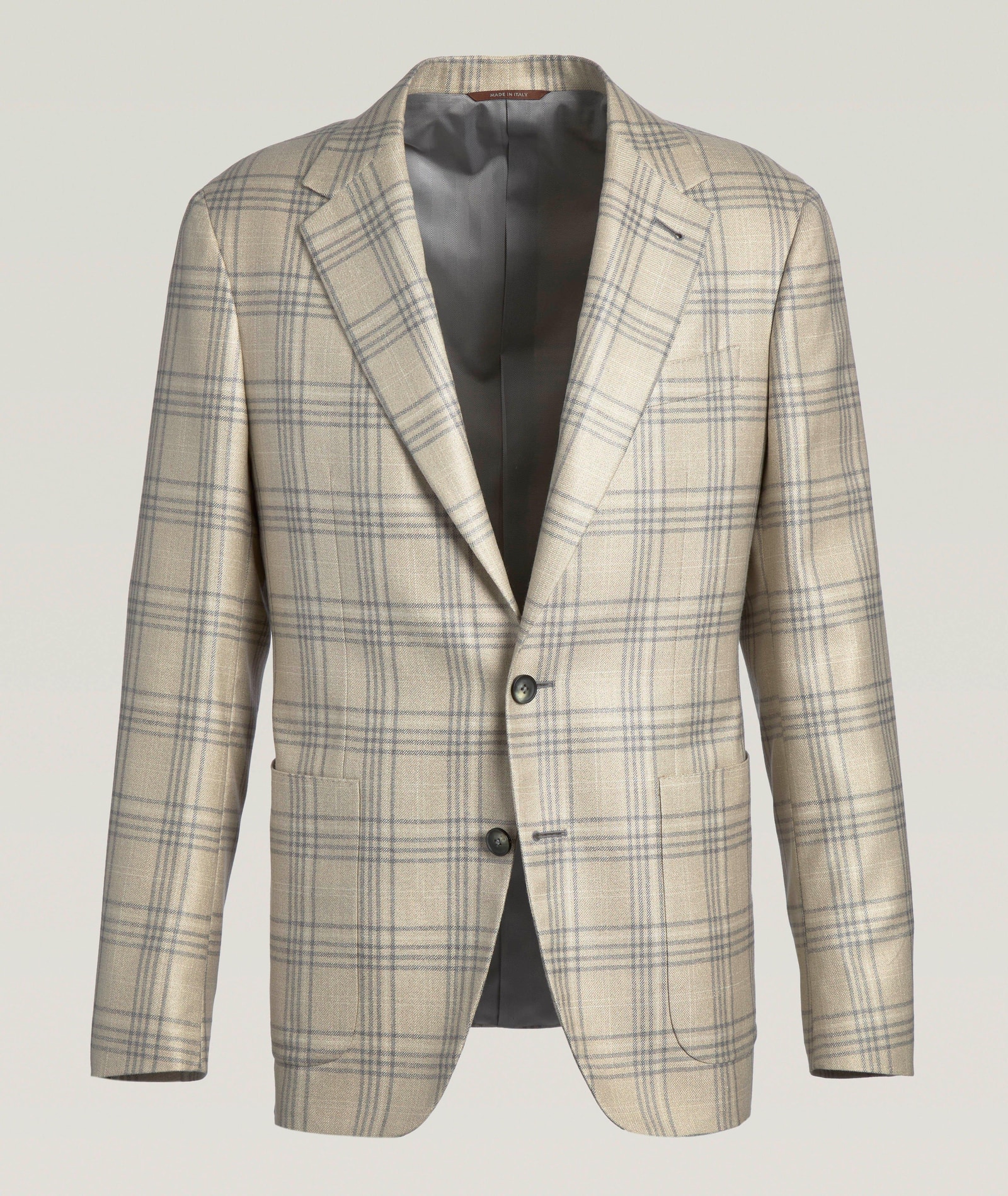 Canali Kei Windowpane Silk-Cashmere Sport Jacket in Grey Silk & Silk Blends, image 1 of 1 from Harry Rosen