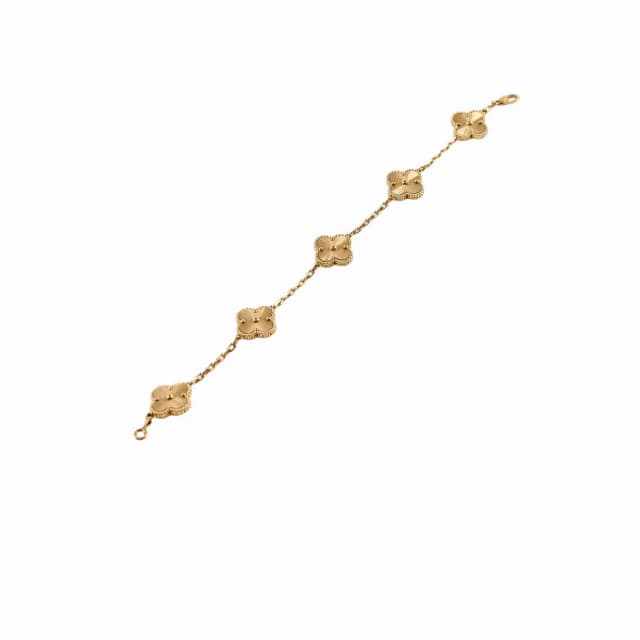 Van Cleef & Arpels Vintage Alhambra Yellow Gold Guilloche 5 Motifs Bracelet in Yellow from The Purse Affair, photo 1 of 1