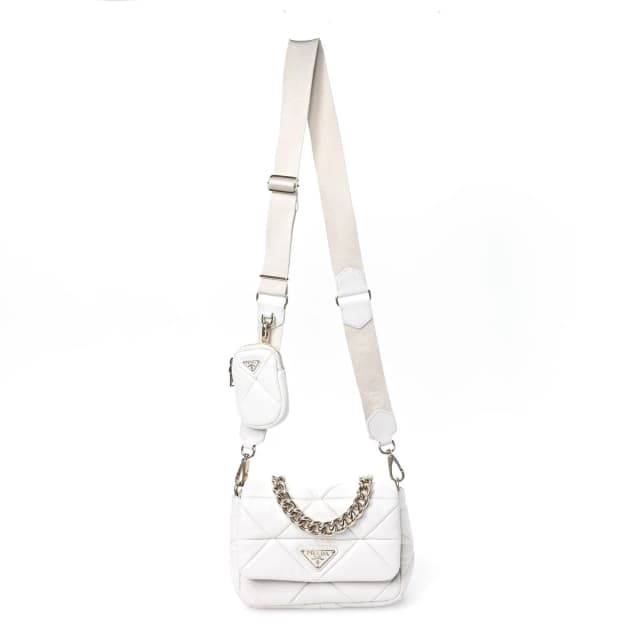 Prada Triangle Quilted Patchwork System Flap Nappa Re-Nylon Bag - White in White Nappa leather from H&T, photo 1 of 1