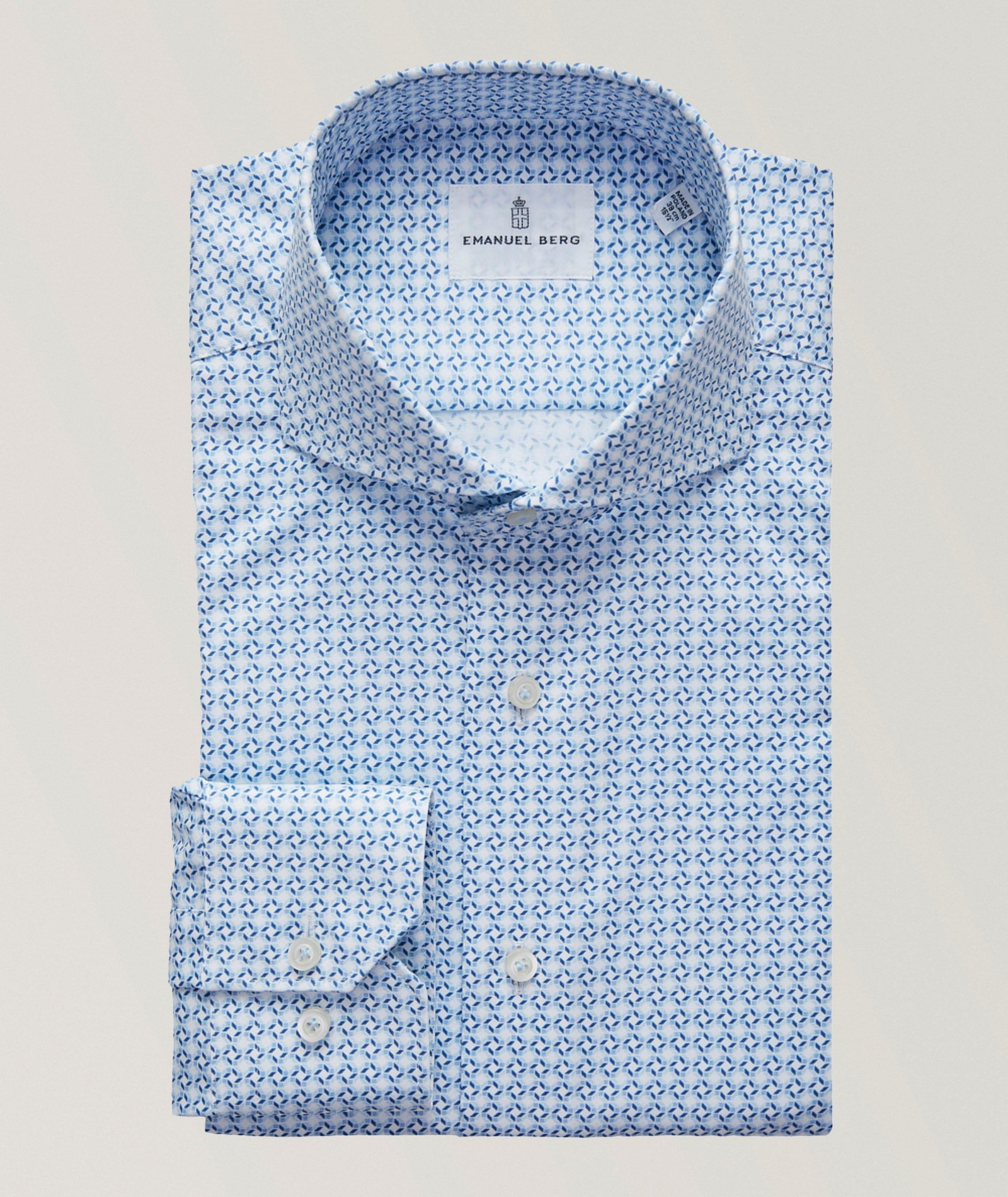 Emanuel Berg Harvard Geometric Luxury Twill Dress Shirt in Blue Cotton & Cotton Blends, image 1 of 1 from Harry Rosen