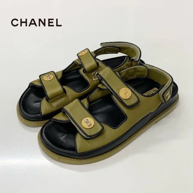 Chanel Leather CC Logo Clover Rhinestone Sandals in Leather from The Reluxe, photo 1 of 1