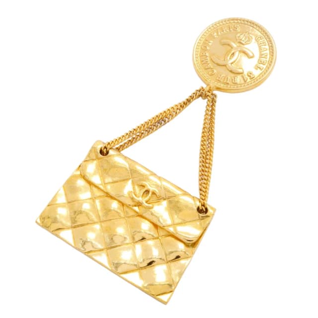 Chanel Brooch Vintage CC Logo Bag Motif Gold Plated in Gold from The Reluxe, photo 1 of 1