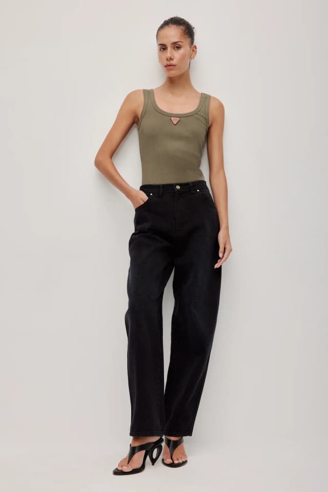 Aje Studio Tully Bubble Crop Jean in BLACK, image 1 of 1 from Aje