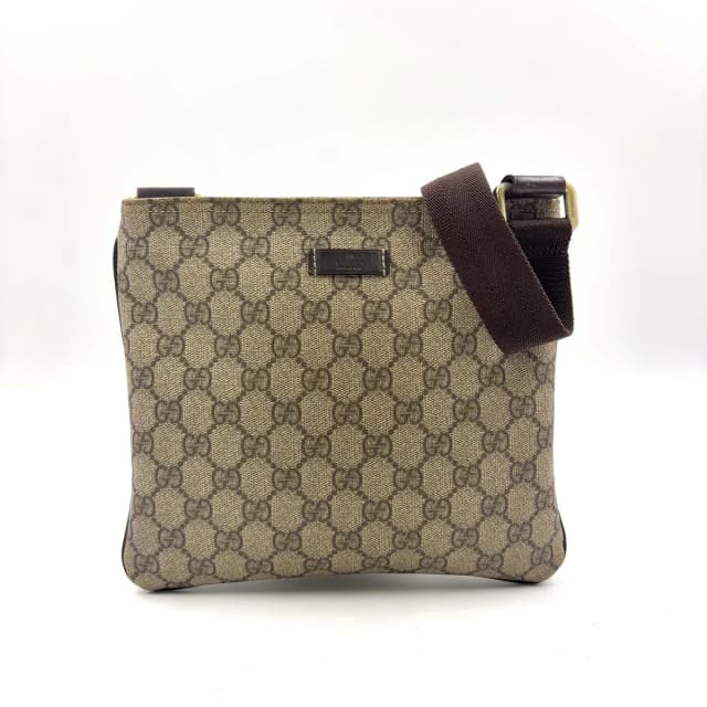 Gucci GG Supreme Leather Khaki Beige Dark Brown Shoulder Bag Gold in Brown Leather from The Reluxe, photo 1 of 1