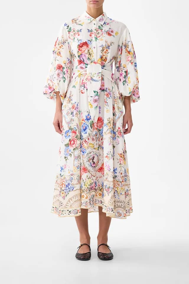 Camilla eBoutique WAIST TIE SHIRT DRESS WITH BUBBLE SLEEVE I LEFT MY HEART IN GRANADA, image 1 of 1 from CAMILLA