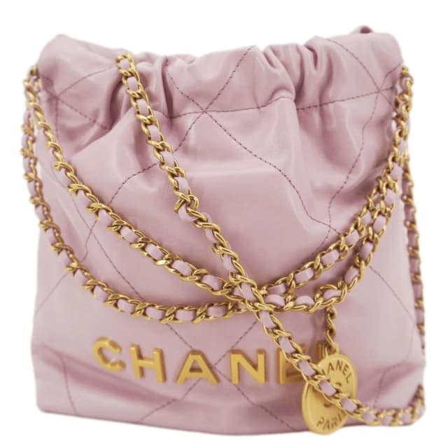 CHANEL 22 Mini Shiny Calfskin Leather Chain Crossbody Bag Pink in Pink Calfskin from Dallas Designer Handbags, photo 1 of 1