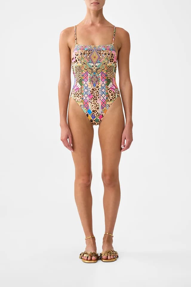 Camilla eBoutique STRAIGHT NECK DOUBLE STRAP BUTTON ONE PIECE EMBROIDERED EVER AFTER, image 1 of 1 from CAMILLA