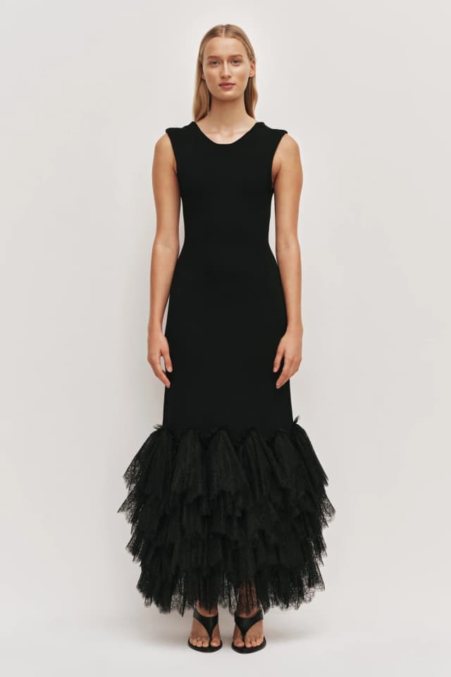 AJE Thalia Knit Midi Dress in BLACK, image 1 of 1 from Aje