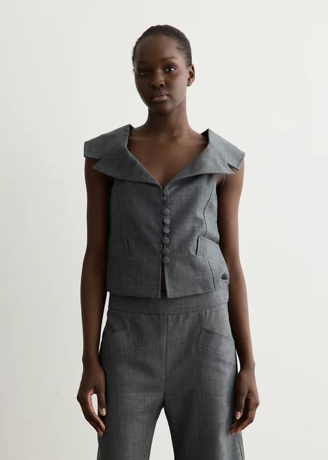 Ganni Wool Melange Suiting Vest in Phantom 252, image 1 of 1 from Incu