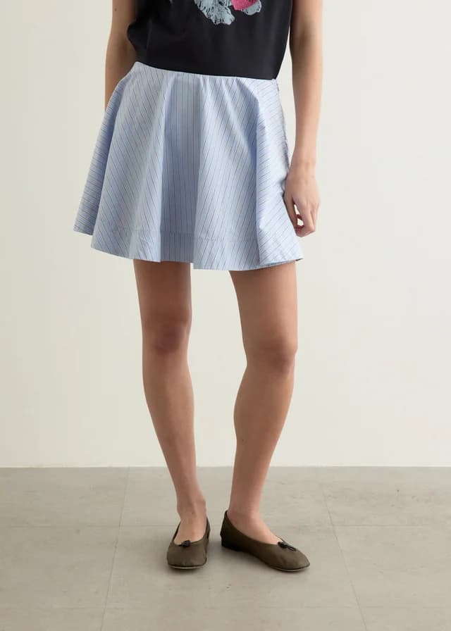 Ganni Stripe Cotton Mini Circle Skirt in Lavender Lustre 01M, image 1 of 1 from Incu