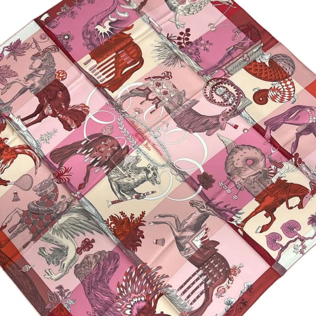 Hermès Scarf Carre 90 Pink Red Multi Della Cavalleria Favolosa in Red from The Reluxe, photo 1 of 1