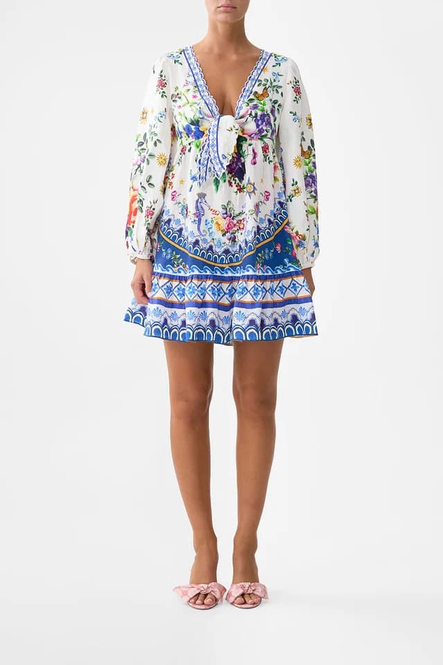 Camilla eBoutique SHORT TIE FRONT BLOUSON DRESS TILES DARLS, image 1 of 1 from CAMILLA