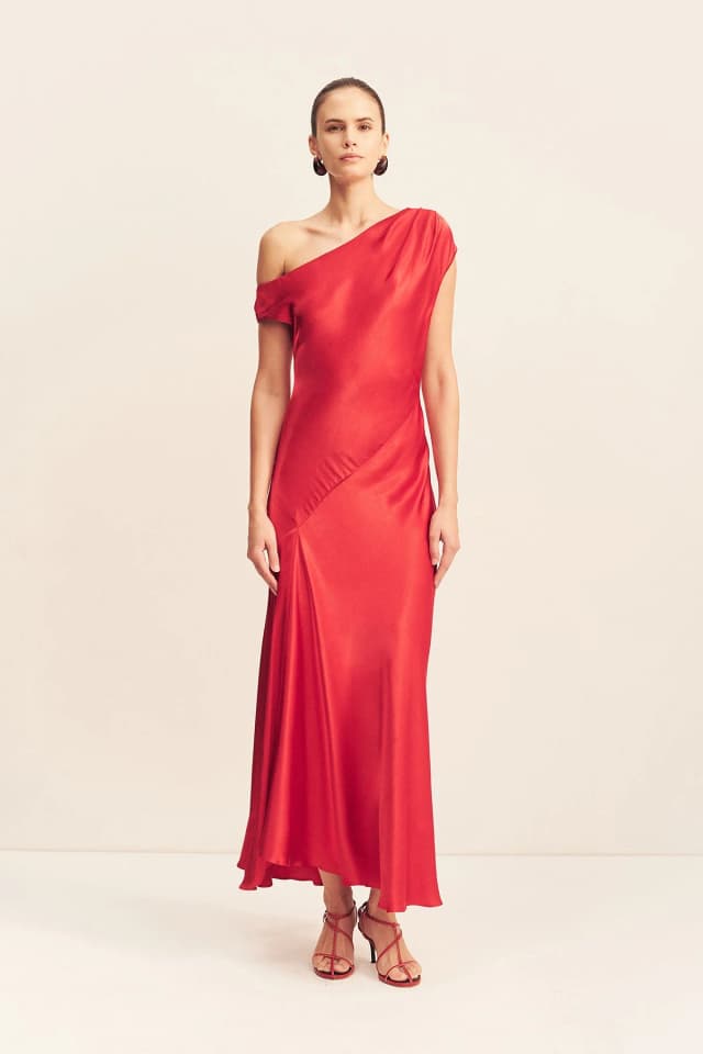 Shona Joy TATUM ASYMMETRICAL DRAPED MAXI DRESS - GRENADINE, image 1 of 1 from Shona Joy