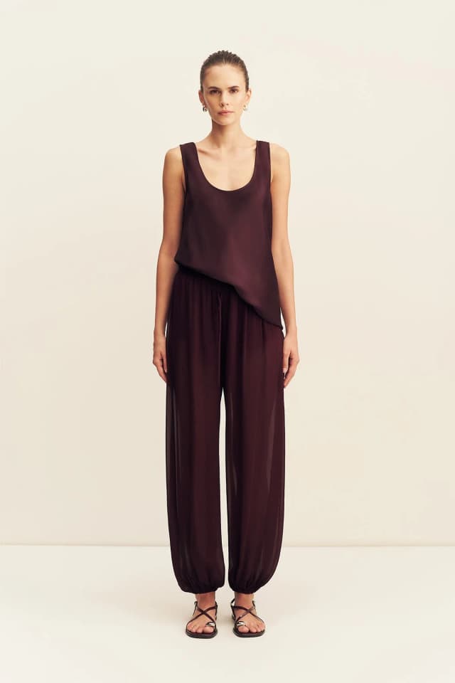 Shona Joy AMINA SHEER HAREM PANT - WINE TASTING, image 1 of 1 from Shona Joy