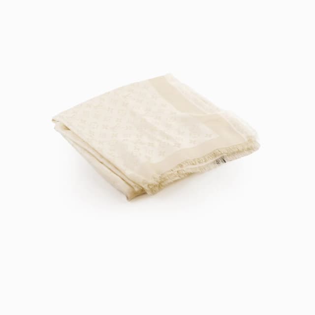 Louis Vuitton Monogram Shine Shawl, Blanc (White) in White Silk from The Purse Affair, photo 1 of 1