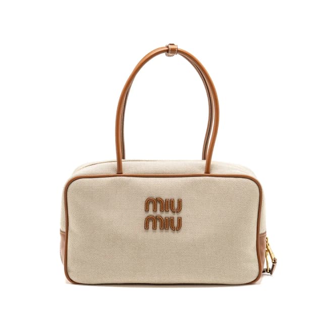 Miu Miu Beau Bag canvas/ leather Beige/ Brandy GHW in Beige Canvas from EMIER, photo 1 of 1