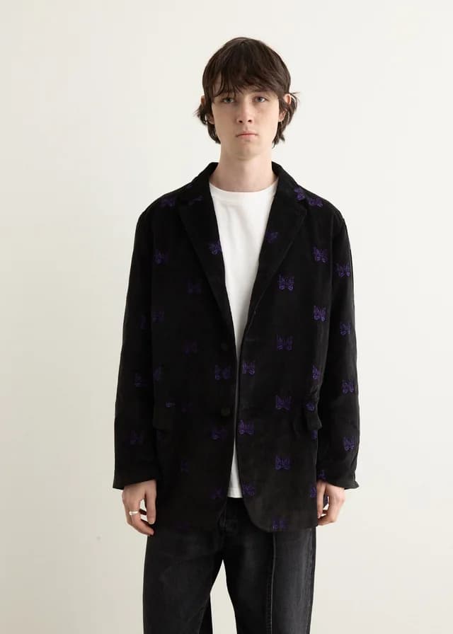 Needles 3B Jacket - Papillon Emb. Corduroy in B-Black, image 1 of 1 from Incu
