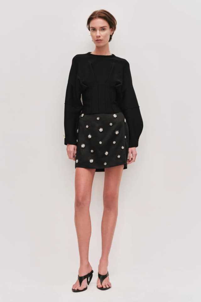 AJE Demi Crystal Mini Skirt in BLACK, image 1 of 1 from Aje