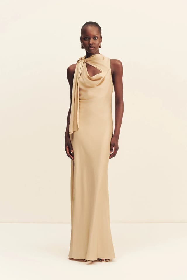 Shona Joy AGNES TIE CUT OUT MAXI DRESS - OAT, image 1 of 1 from Shona Joy