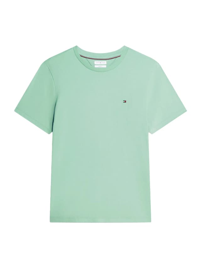 Tommy Hilfiger Flag Embroidery Cotton Crew Neck T-Shirt in Cut Grass, image 1 of 1 from Fenwick