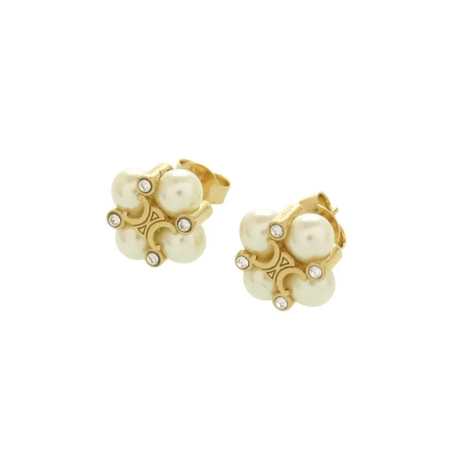 Celine Triomphe Faux Pearl Stone Gold Earrings in Gold from The Reluxe, photo 1 of 1
