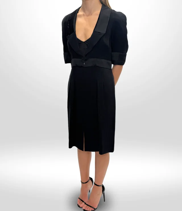 Chanel 07A Black Satin-Trim Tuxedo Dress in Black Satin from Revivre Luxury Consignment, photo 1 of 1
