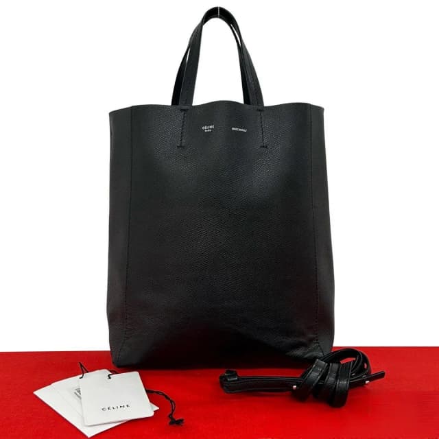 Celine Vertical Cabas Leather 2-Way Shoulder Bag Mini Tote Black in Black Leather from The Reluxe, photo 1 of 1
