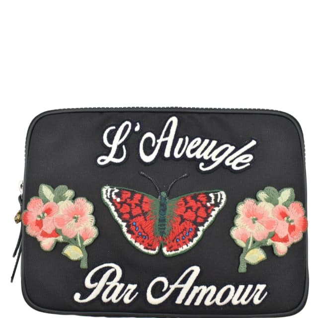 Gucci Butterfly Techno Embroidered Canvas Tech Case Black 473883 in Black Canvas from Dallas Designer Handbags, photo 1 of 1