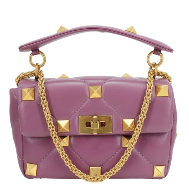 Valentino Garavani Roman Stud Quilted Leather Crossbody Bag Purple in Purple Leather from Dallas Designer Handbags, photo 1 of 1