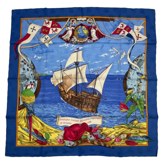 Hermès Scarf Silk Carre 90 Christophe Colomb Decouvre L'amerique 12 Octobre in Silk from The Reluxe, photo 1 of 1