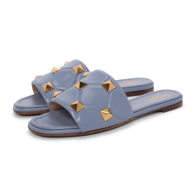 Valentino Garavani Roman Stud Flat Slides 39 in Niagara Lambskin from Blue Spinach, photo 1 of 1