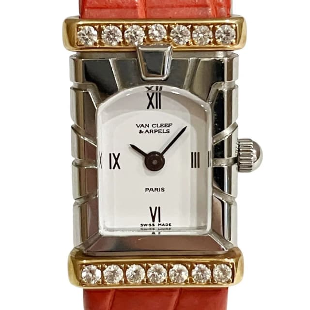 Van Cleef & Arpels Facade Watch SS Leather Quartz White Dial T5 in White Leather from The Reluxe, photo 1 of 1