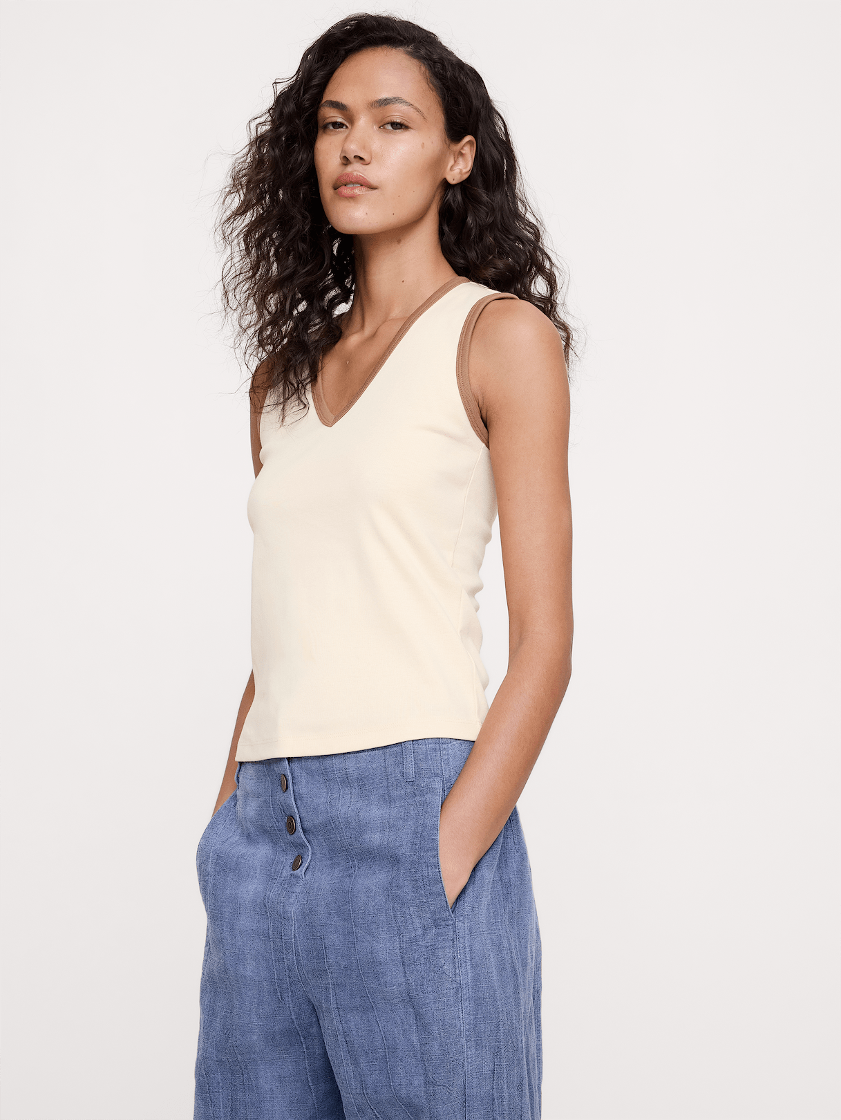 Minimalist Cotton V-Neck Tank in Yellow Melon, image 1 of 1 from Banana Republic (Canada)