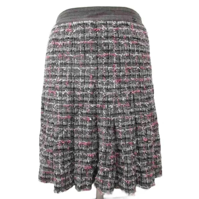 Chanel CC Logo Tweed Skirt Flare Knee Length 100% Silk 36 Black Pink in Black Tweed from The Reluxe, photo 1 of 1