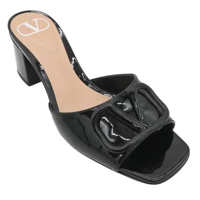 Valentino Garavani VLogo Signature Patent Slide Sandals in Patent leather from Clotheshorse Anonymous, photo 1 of 1