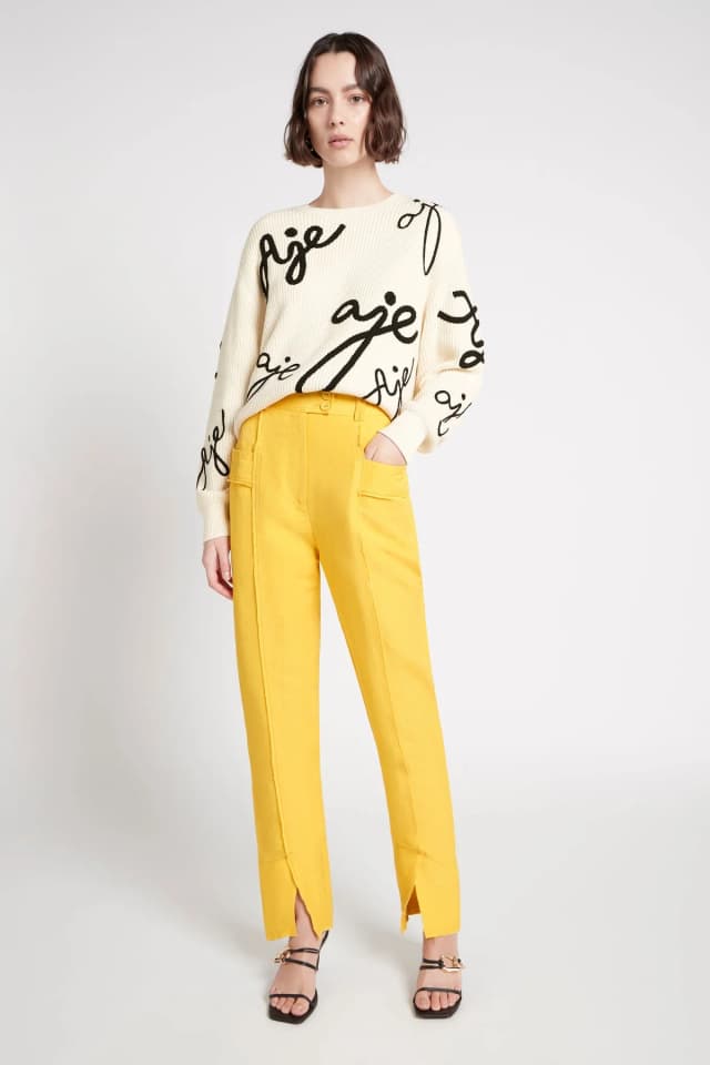 AJE Martino Tapered Leg Pant in DAISY YELLOW, image 1 of 1 from Aje
