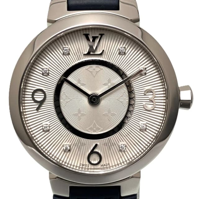Louis Vuitton Tambour Watch SS Rubber Quartz Silver Dial in Silver from The Reluxe, photo 1 of 1