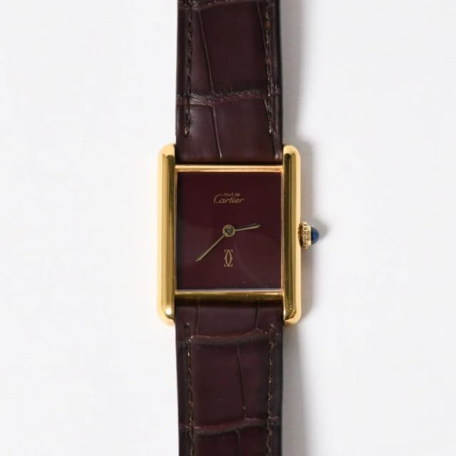 Cartier Tank LM Vermeil Must LM Watch Leather Bordeaux Dial Manual Wind in Burgundy Leather from The Reluxe, photo 1 of 1