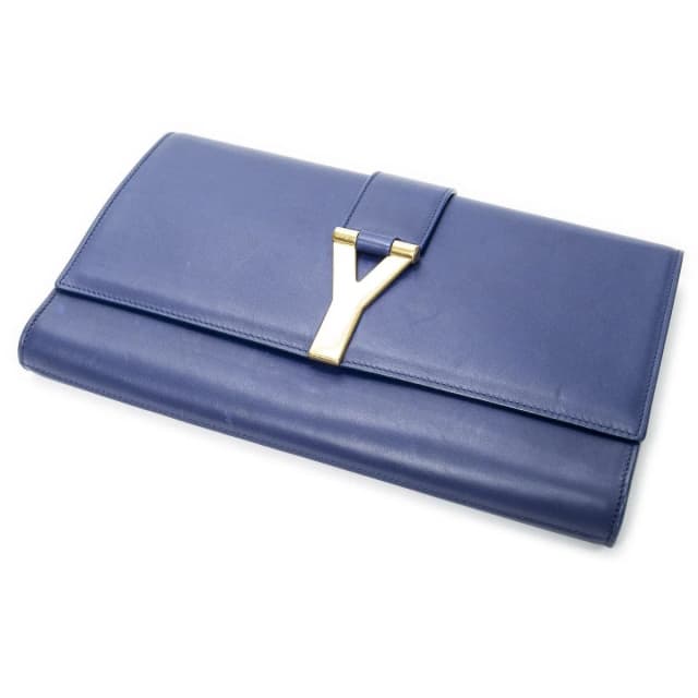 Saint Laurent Line Clutch Royal Blue Calfskin Leather in Blue Calfskin from The Reluxe, photo 1 of 1