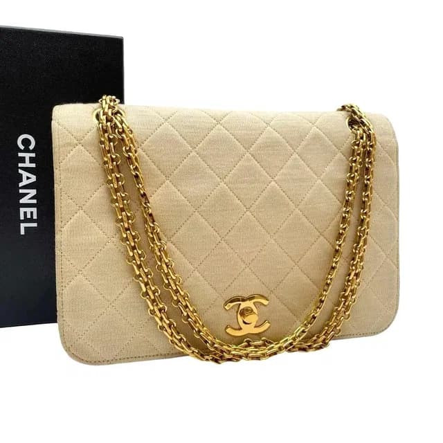 Chanel Cotton Quilted Double Chain Shoulder Bag CC Logo from The Reluxe, photo 1 of 1