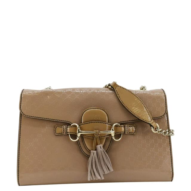 Gucci Emily Medium GG Guccissima Patent Leather Chain Shoulder Bag Cream 295402 in White Patent leather from Dallas Designer Handbags, photo 1 of 1